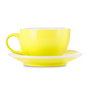 yellow 12 ounce latte cup and saucer set